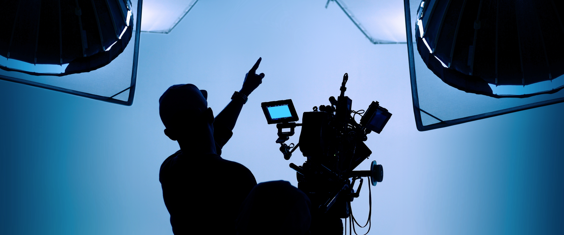 Film crew with professional camera shooting scenes for cinema, TV, or online advertising